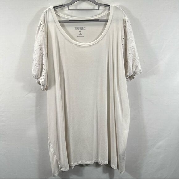 torrid Tops - Torrid Eyelet Puff Sleeve Classic Fit Super Soft Scoop Neck Tee in White Size 3X